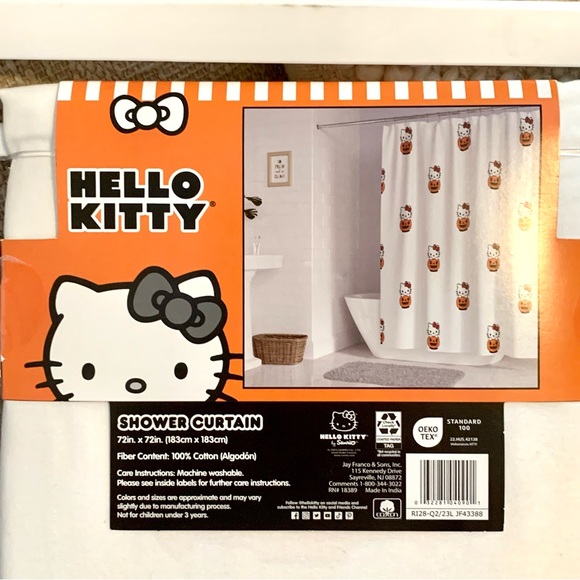 Hello Kitty with Jack O’Lantern Pumpkin 72” x 72” Halloween Shower Curtain - Picture 6 of 7
